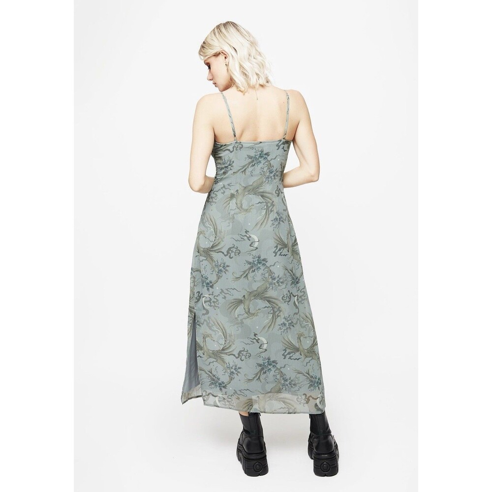Disturbia Dragon Floral Print Slip Dress Sapphira Midaxi WhimsiGoth Fairy Sz 4 - Picture 6 of 16